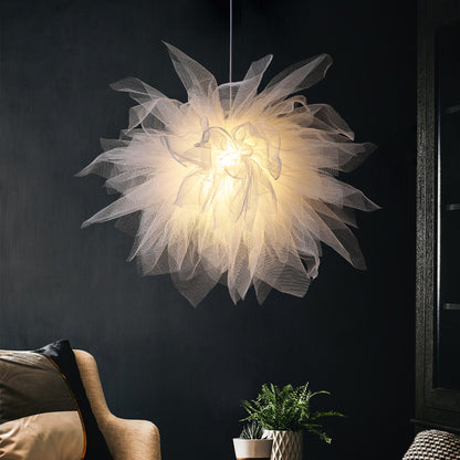 White Fabric Cloth Flower Pendant Light Fixture Nordic Hanging Ceiling Lamp