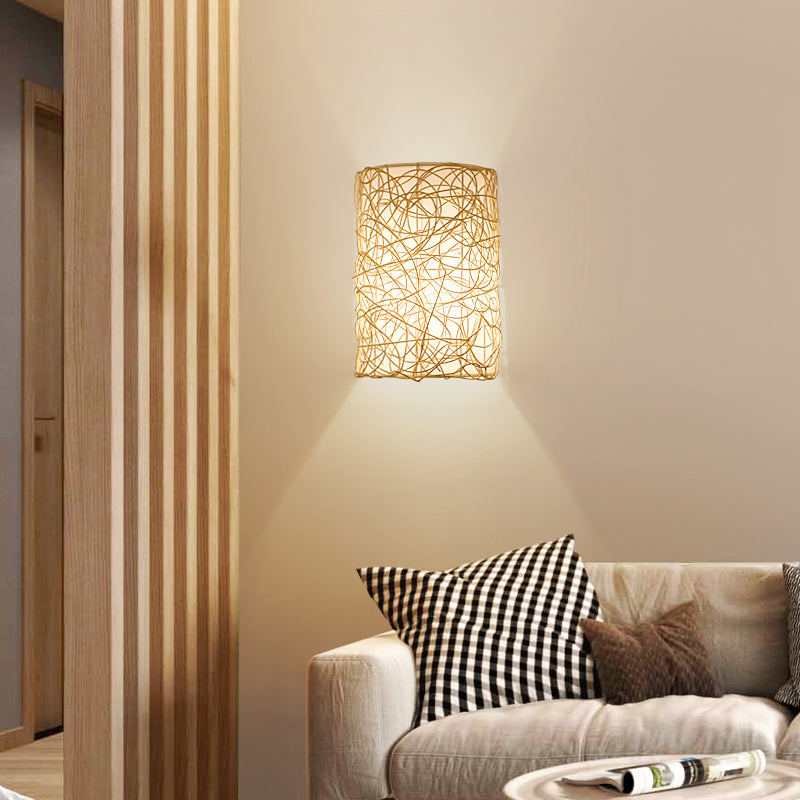 Rattan Wall Lights Indoor Vintage Retro Wall Sconce Light Antique Lighting Handwoven Lampshade Creative Wicker Wall Lamp For Living Room Bedroom Cafe Kitchen Corridor Dining Room