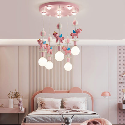 Pink Glass Ball Led Pendant Lights Children Living Room Decoration Hanging Lamp