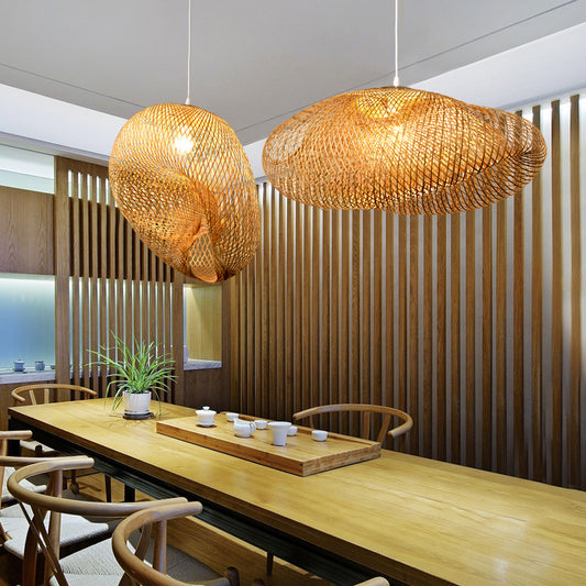 Bamboo Pendant Light Woven Lampshape-[Modern pendant lighting for bedroom and living space]-Demolights UK