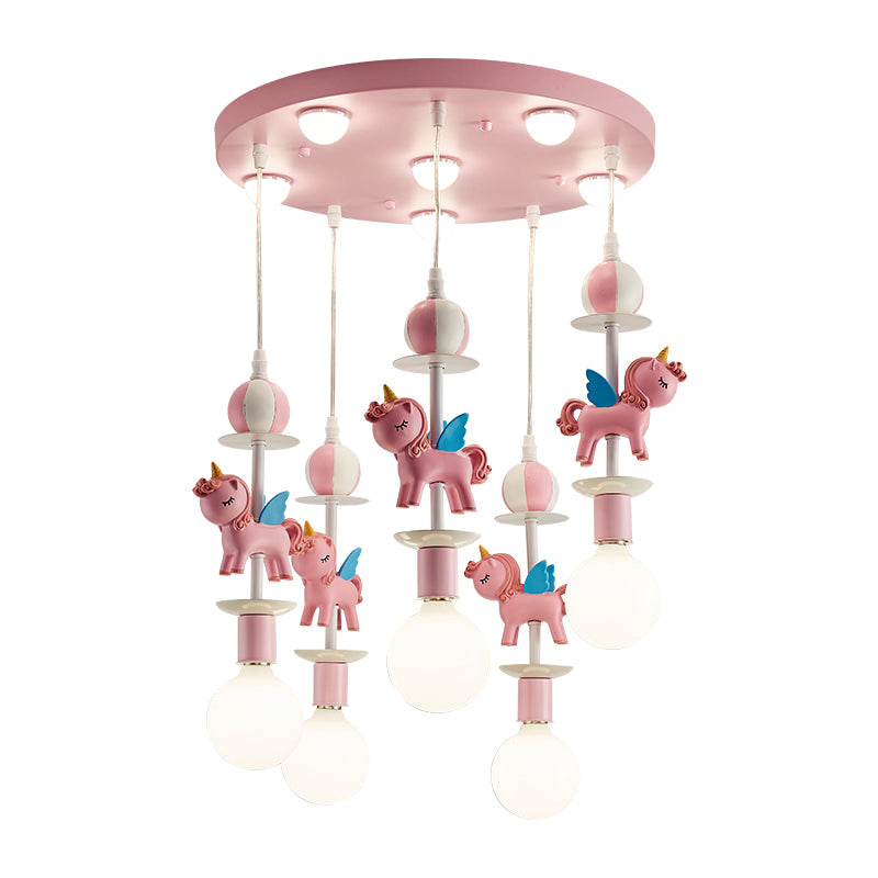 Pink Glass Ball Led Pendant Lights Children Living Room Decoration Hanging Lamp