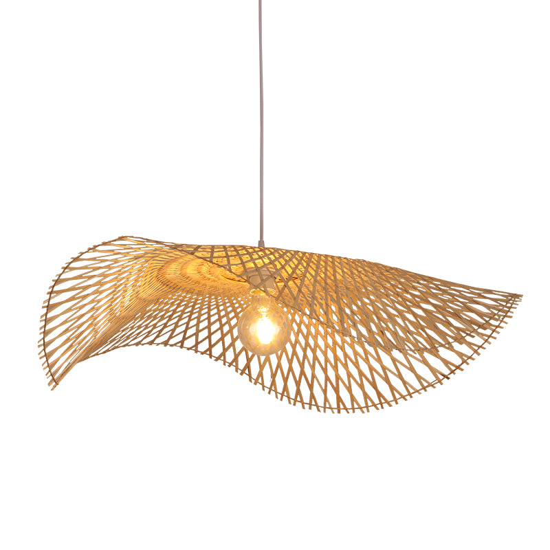 Creative Bamboo Weaving Straw Hat Shape Pendant Light