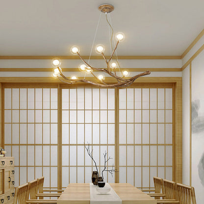 Organic Branch Chandelier - Modern Tree Branch Light with Glass Globes