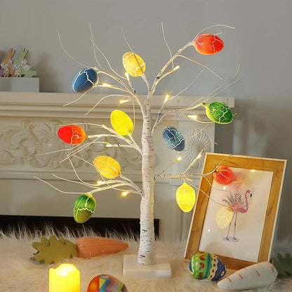 Lighted Birch Tree with 24 Pieces Easter Egg Ornaments