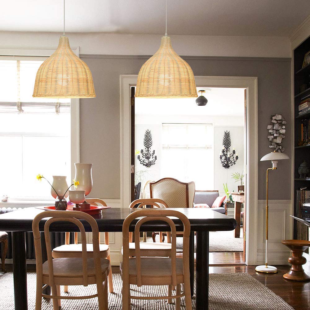 Rattan Wicker Pendant Light Lampshade-[Modern pendant lighting for bedroom and living space]-Demolights UK