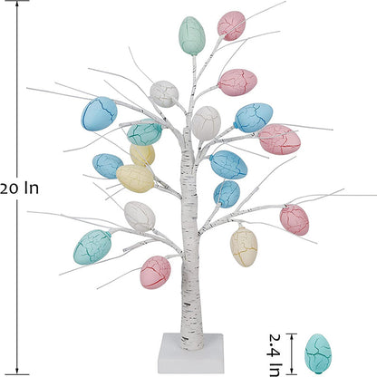 Lighted Birch Tree with 24 Pieces Easter Egg Ornaments