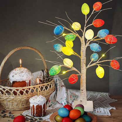 Lighted Birch Tree with 24 Pieces Easter Egg Ornaments