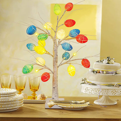 Lighted Birch Tree with 24 Pieces Easter Egg Ornaments