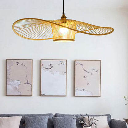 Black/Log Bamboo Pendant Light Natural Wicker Light Fixture