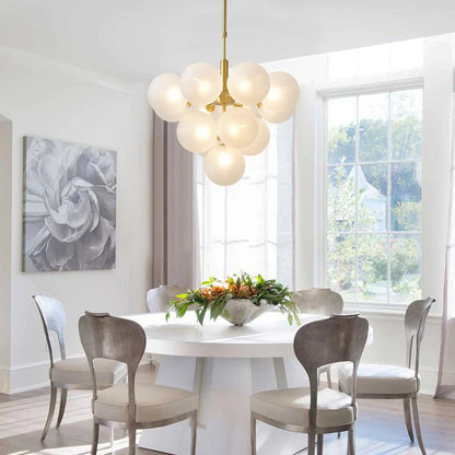 Modern Ribbed Glass Globe Chandelier - Nordic Brass Cluster Pendant Light