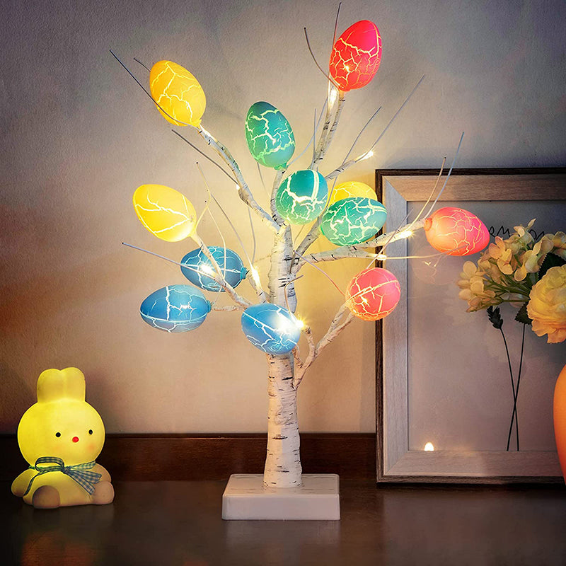 Lighted Birch Tree with 24 Pieces Easter Egg Ornaments