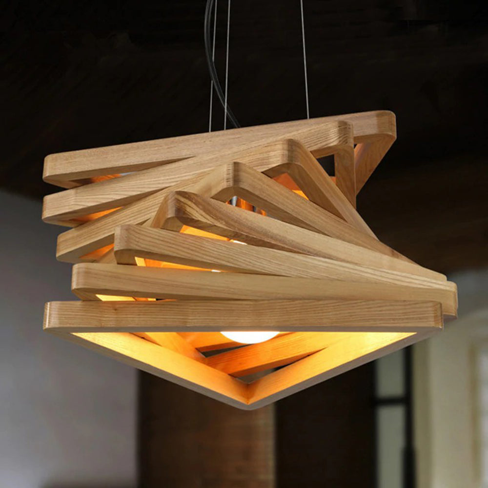 Nordic Style Retro Wood Chandelier Restaurant Lamp