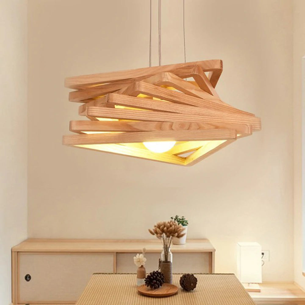 Nordic Style Retro Wood Chandelier Restaurant Lamp