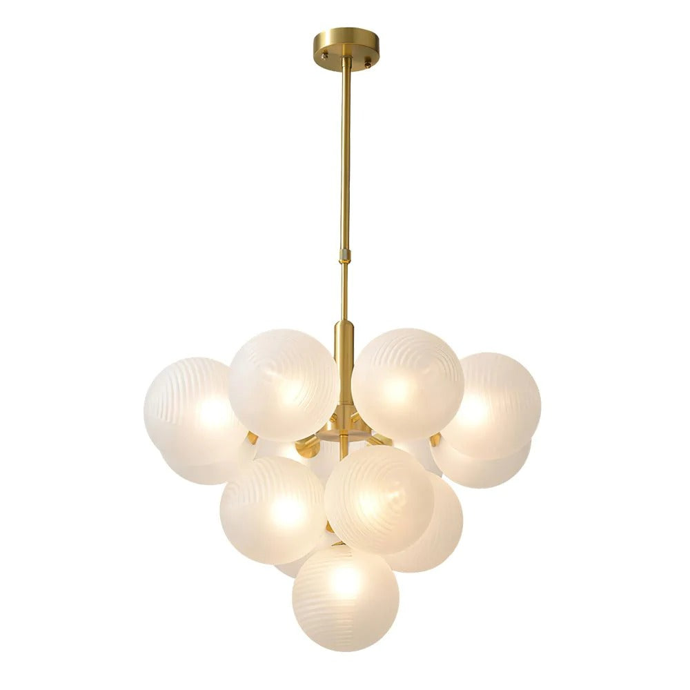Modern Ribbed Glass Globe Chandelier - Nordic Brass Cluster Pendant Light