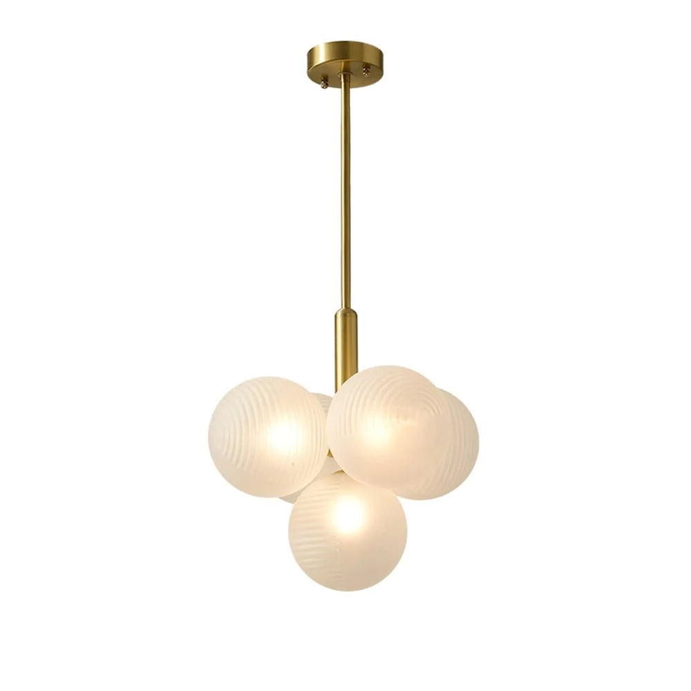 Modern Ribbed Glass Globe Chandelier - Nordic Brass Cluster Pendant Light