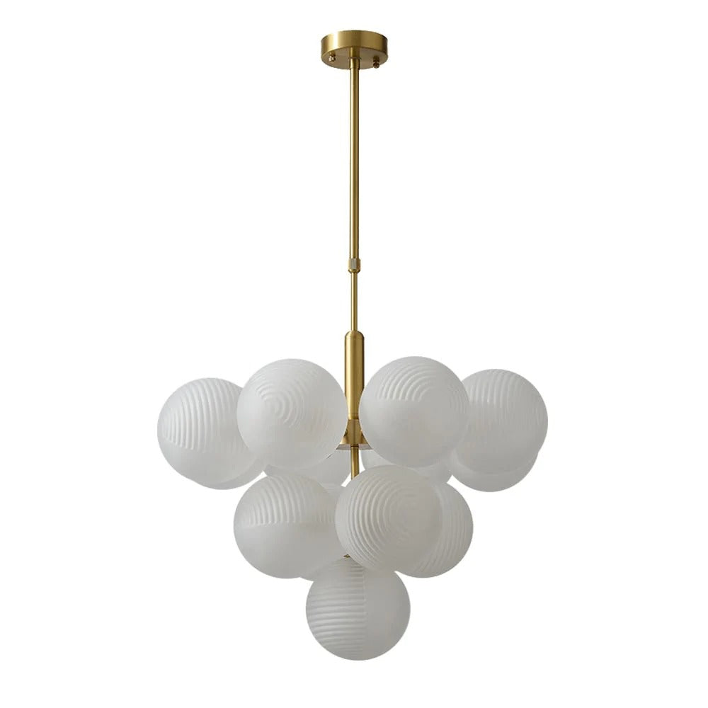 Modern Ribbed Glass Globe Chandelier - Nordic Brass Cluster Pendant Light