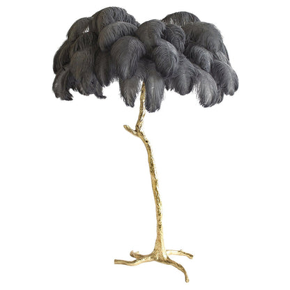 Luxury Ostrich Feather Brass Floor Lamp