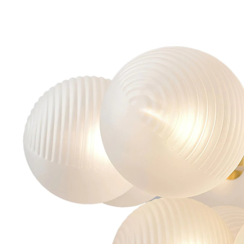 Modern Ribbed Glass Globe Chandelier - Nordic Brass Cluster Pendant Light