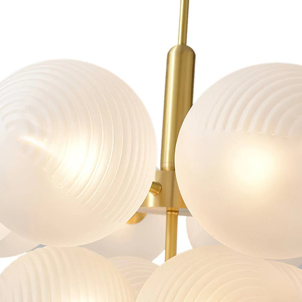 Modern Ribbed Glass Globe Chandelier - Nordic Brass Cluster Pendant Light