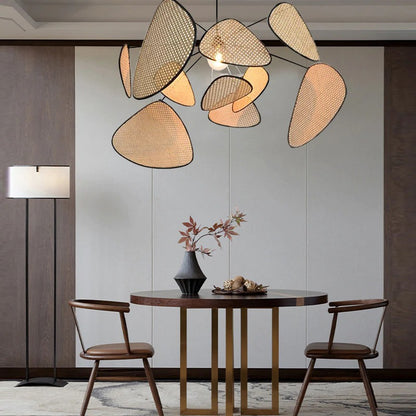 Modern Rattan Pendant Light – Artistic Multi-Leaf Woven Chandelier for Dining & Living Room