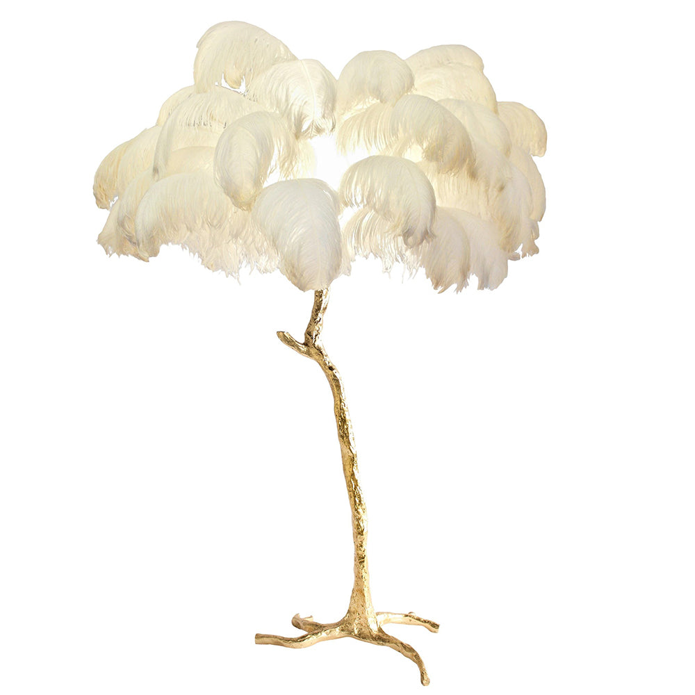 Luxury Ostrich Feather Brass Floor Lamp