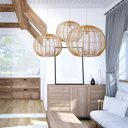 Japanese Rattan Chandelier Light Woven Pendant Light Shade