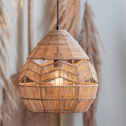 Rattan Pendant Lamp Retro Hanging Lights Rope Lampshade-[Modern pendant lighting for bedroom and living space]-Demolights UK
