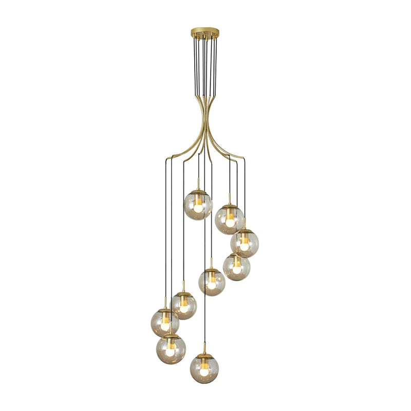Modern Nordic Spiral Glass Globe Chandelier - Luxury Gold Staircase Pendant Light
