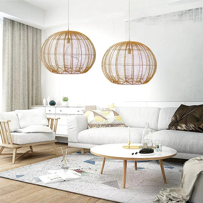 Japanese Rattan Chandelier Light Woven Pendant Light Shade
