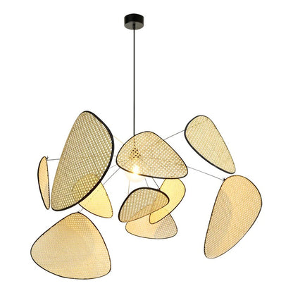 Modern Rattan Pendant Light – Artistic Multi-Leaf Woven Chandelier for Dining & Living Room