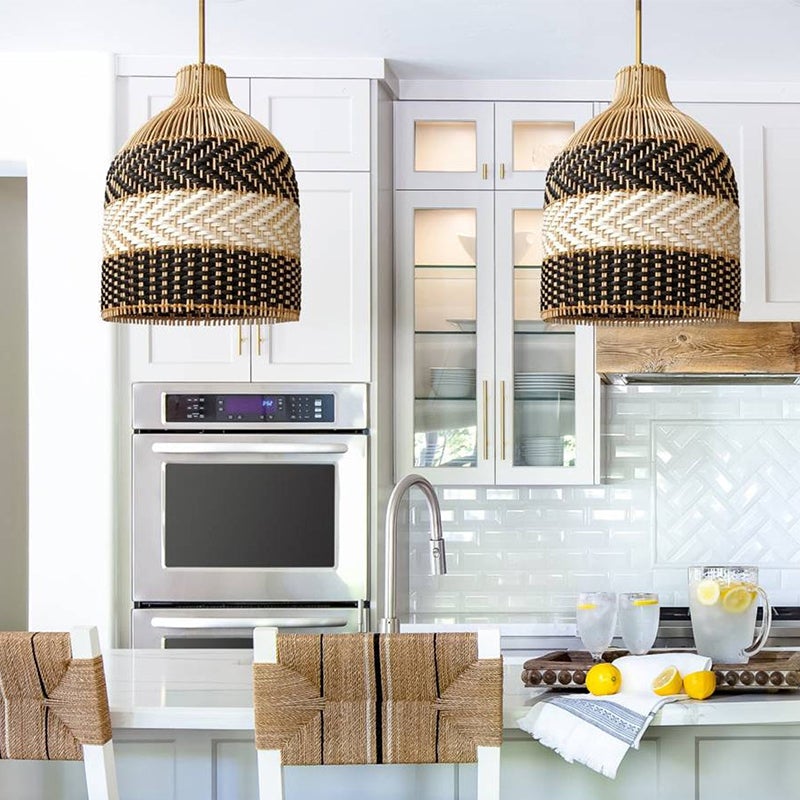 Rattan Pendant Light Woven Light Fixture-[Modern pendant lighting for bedroom and living space]-Demolights UK
