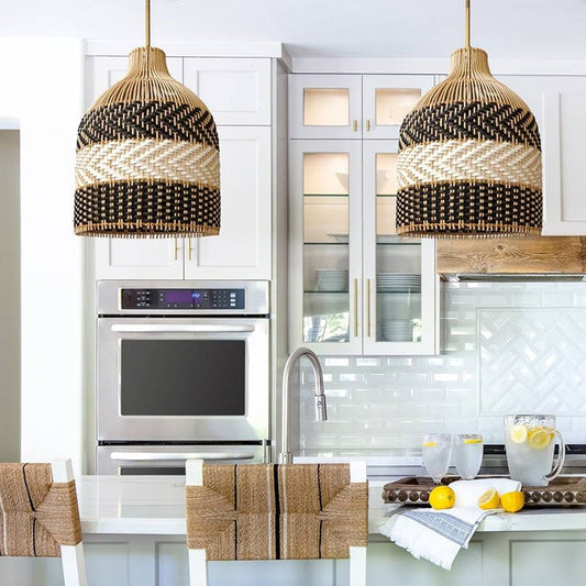 Rattan Pendant Light Woven Light Fixture-[Modern pendant lighting for bedroom and living space]-Demolights UK