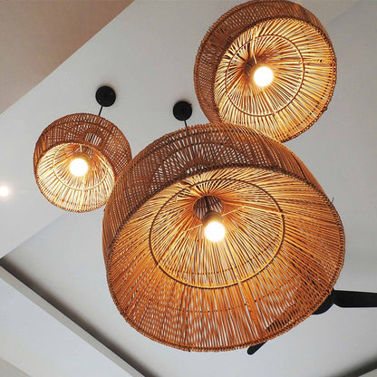 Hand-Woven Rattan Wicker Pendant Light - Japandi Gourd Chandelier