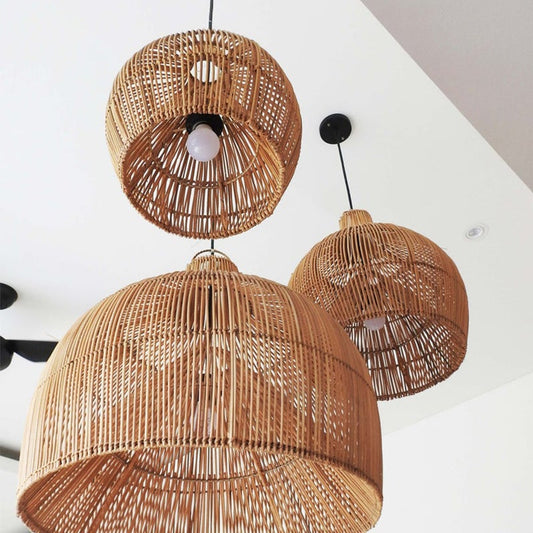 Boho Wicker Pendant Lighting Rattan Lampshade-[Modern pendant lighting for bedroom and living space]-Demolights UK