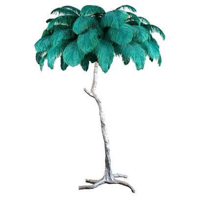 Luxury Ostrich Feather Brass Floor Lamp