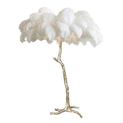 Luxury Ostrich Feather Brass Floor Lamp