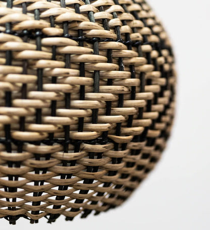 Two-Tone Rattan Pendant Light - Black & Natural Woven Bell Chandelier