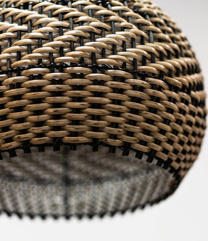 Two-Tone Rattan Pendant Light - Black & Natural Woven Bell Chandelier