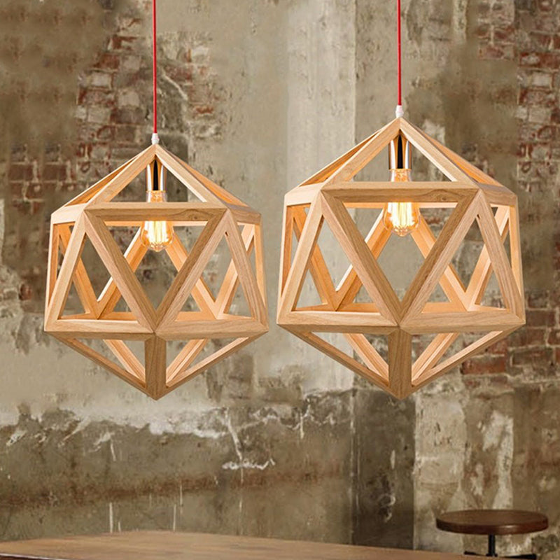 Nordic Loft Style Geometric Wooden Modern Pendant Light