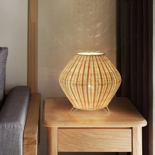 Rattan Weaving Table Lamp Eye-Caring Handmade Reading Light Decoration-[Modern pendant lighting for bedroom and living space]-Demolights UK