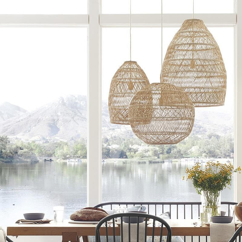 Basket Rattan Woven Lantern Chandelier Pendant Lamp Shade-[Modern pendant lighting for bedroom and living space]-Demolights UK