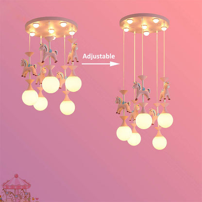 Pink Glass Ball Led Pendant Lights Children Living Room Decoration Hanging Lamp