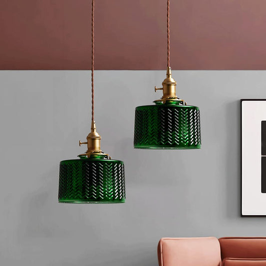 Green Ripple Glass Hanging Light Fixture-[Modern pendant lighting for bedroom and living space]-Demolights UK