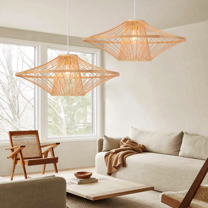 Handmade Bamboo Pendant Light Artistic - Japandi Saucer Bamboo Chandelier