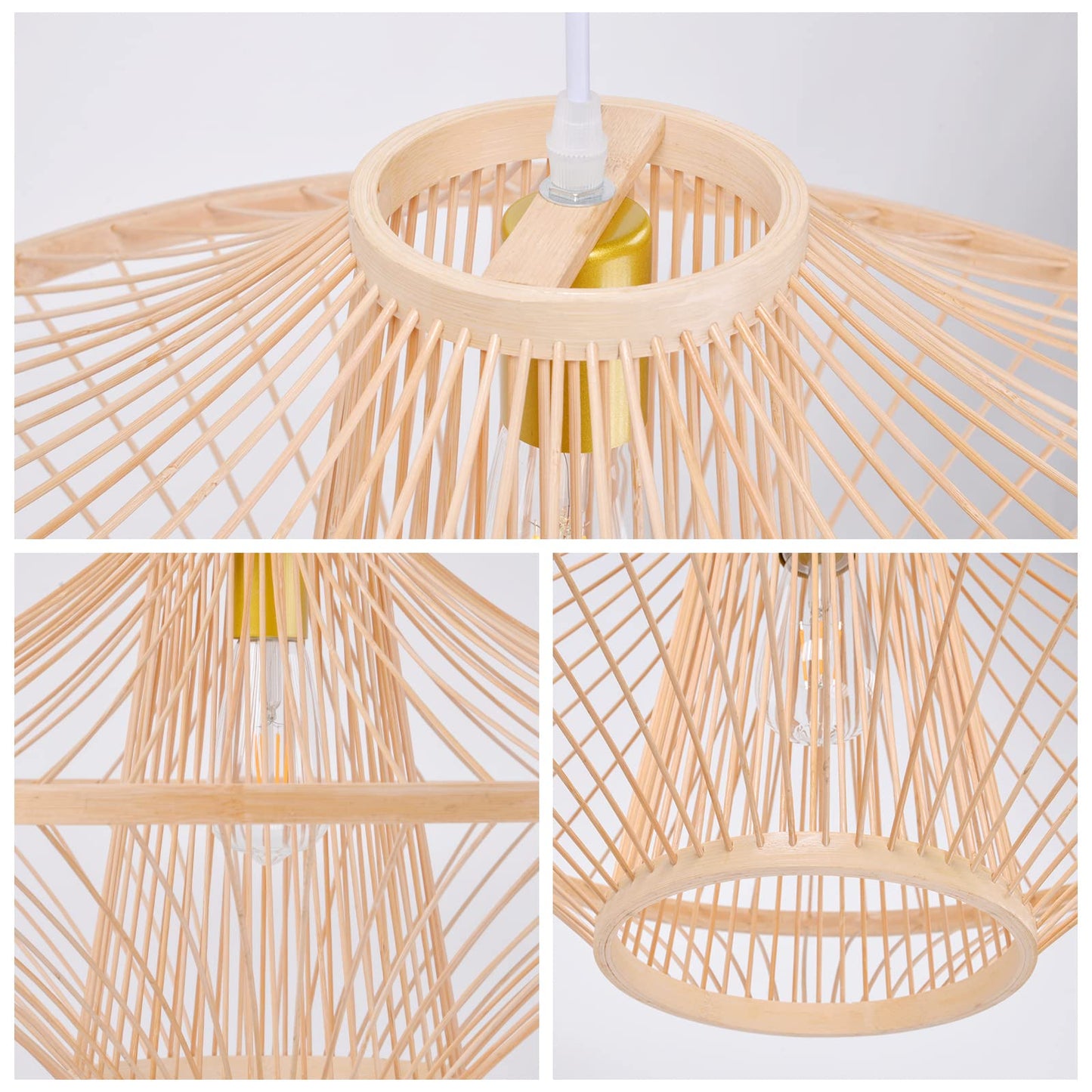 Handmade Bamboo Pendant Light Artistic - Japandi Saucer Bamboo Chandelier