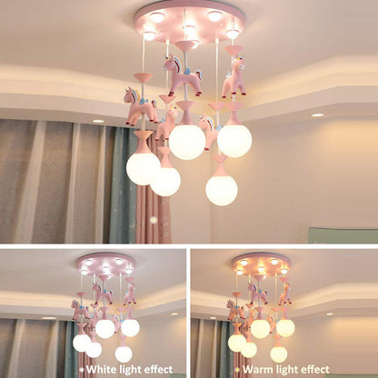 Pink Glass Ball Led Pendant Lights Children Living Room Decoration Hanging Lamp
