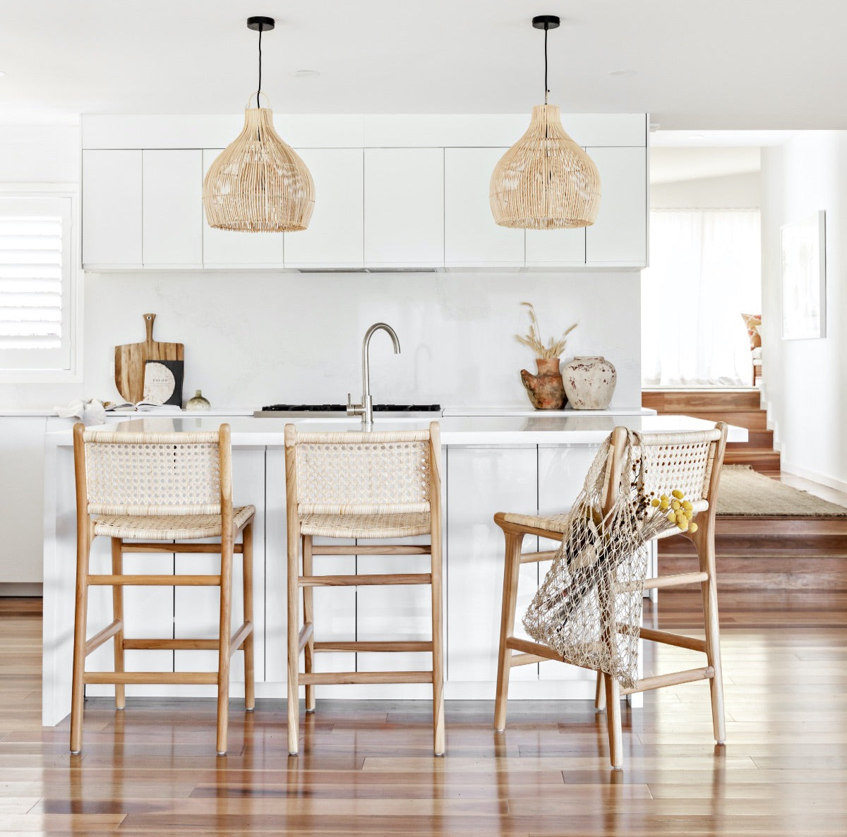 Hand-Woven Rattan Wicker Pendant Light - Japandi Gourd Chandelier