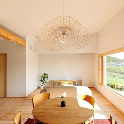 Creative Bamboo Weaving Straw Hat Shape Pendant Light