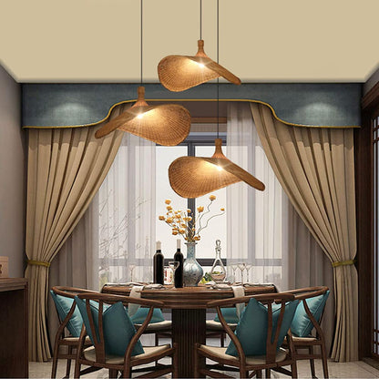 Handmade Bamboo Wicker Straw Hat Pendant Light Shade