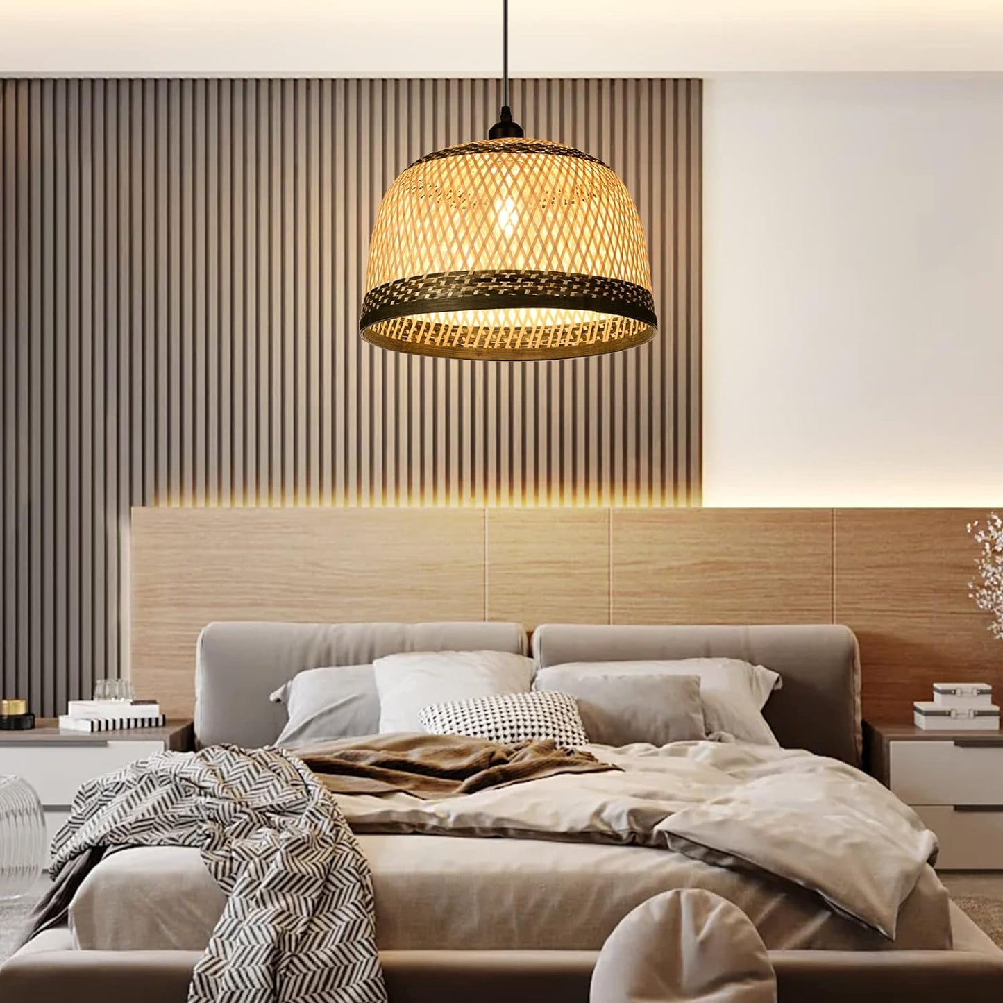 Round Wicker Chandelier Rustic Coastal Ceiling Lamp Dining Room
